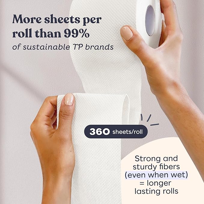 Betterway Bamboo Toilet Paper 3 Ply - Sustainable Toilet Tissue - 24 Long-Lasting Rolls & 360 Sheets Per Roll - Septic Safe - Organic, Plastic & PFAS Free - FSC Certified