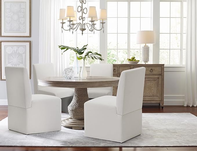Upholstered Dining Chairs Set of 8 Modern Kitchen & Dining Room Chairs Linen Fabric Dining Chairs with Wooden Frame, White