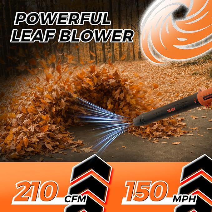 COMOWARE Leaf Blower Cordless, 210 CFM & 3 Speed Levels, Electric Cordless Leaf Blower with 4.0Ah Battery, 270° Adjustable Handle, 3 Nozzles, Blowers for Lawn Care, Yard, Blowing Leaves, Dust, Snow