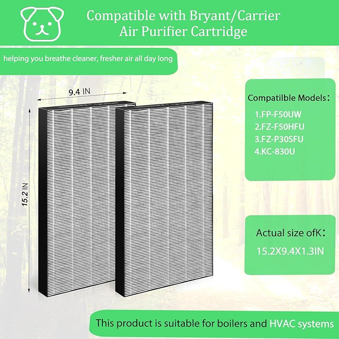 2 Pack FP-F50UW Replacement Filter for Compatible with Sharp FP-F50UW KC-830U FP-P30U Air Purifiers,Replaces Parts FZ-F50HFU FZ-P30SFU YJSDXBSF