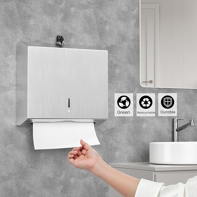 Paper Towel Dispenser Wall Mount -Commercial C Fold/Multi-fold/Tri-fold,Stainless Steel Bathroom Hand Towel Dispenser with Lock Design