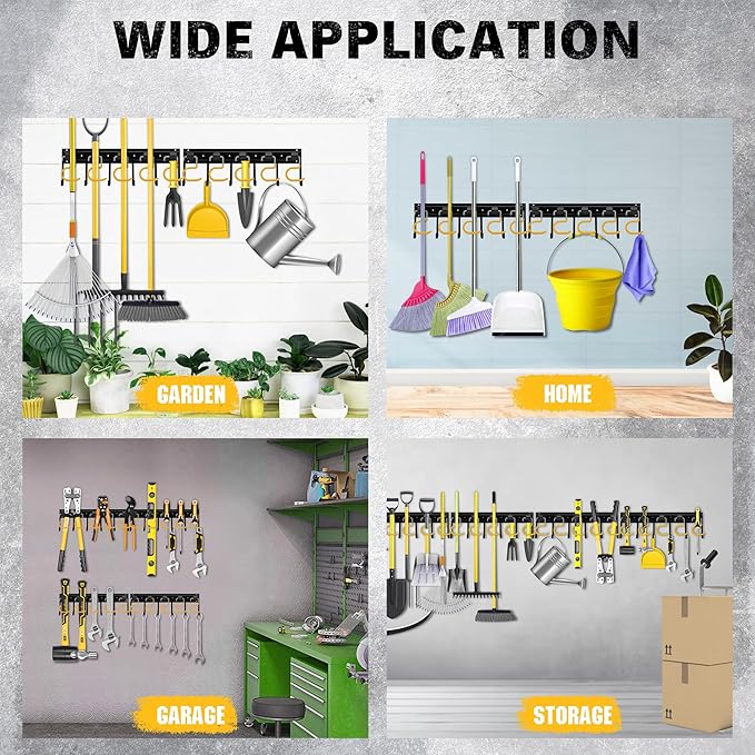 ELEAD 68'' All Metal Adjustable Garden Tool Organizer: Garage Tool Organizer Wall Mount with Yellow Hooks, Garage Organizers and Storage, Tool Hangers for Shed