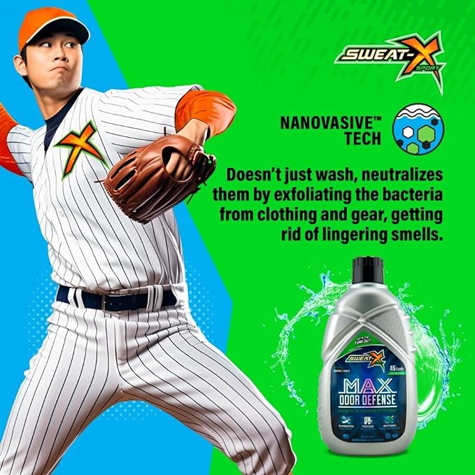 Sweat X Max Odor Defense Laundry Detergent – Remove the Worst Odors & Toughest Stains – High Performance Sports Wash for Training Gear & All Fabric Types – 45 Loads – 1 Pack