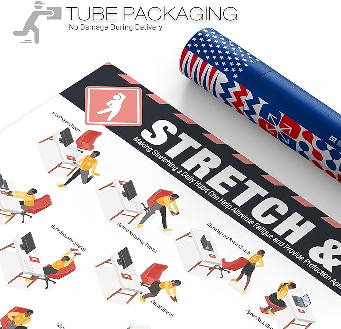 Stretch and Flex Poster 18" x 24" – OSHA Compliant Office & Workplace Stretching Guide, Full-Body Flexibility, Injury Prevention & Mobility Exercises, Ideal for Desk Workers & Sedentary Jobs