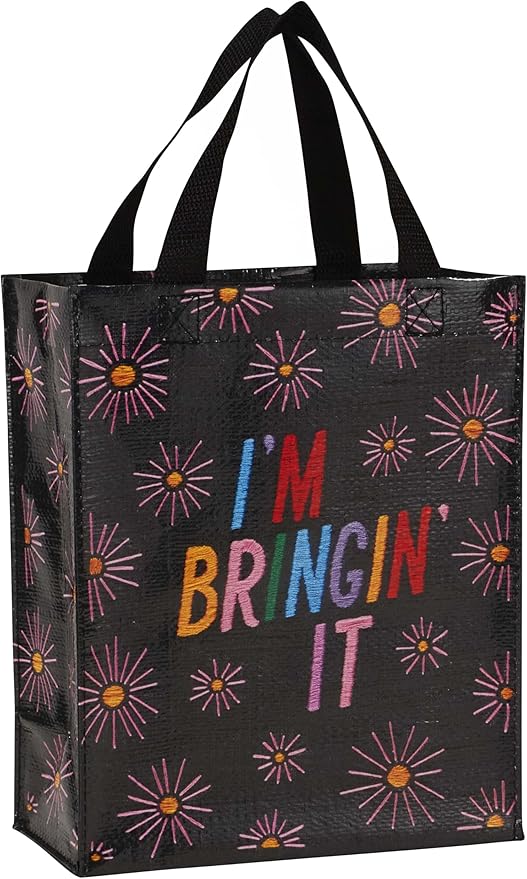 Blue Q Handy Tote, I'm Bringin' It. Reusable lunch sack, little gift bag, hostess present, easy-to-wipe-clean, 95% recycled material, 10" h x 8.5" w x 4.5" d