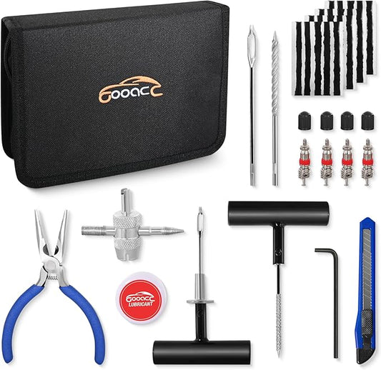 GOOACC Tire Repair Kit, 37 PCS Tire Plug Kit, Tubeless Tire Puncture Repair Tool for Car, Motorcycle, ATV, Tractor, Lawn Mower