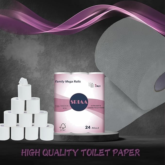 Bamboo Toilet Paper, 24 Rolls Family Value Pack, 2-Ply, 350 Sheets Per Roll – Soft, Strong, Eco-Friendly Bulk Tissue, Septic Safe and Sustainable