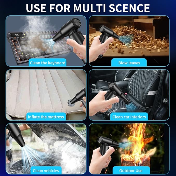 Compressed Air Duster with LED Flashlight, 300,000RPM Brushless Motor Electric Air Duster, 3-Gear Adjustable Mini Blower, Cordless Jet Fan for Keyboard, PC, Car and Home Cleaning1