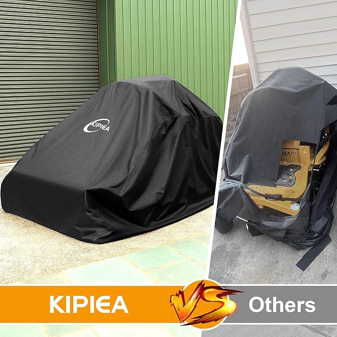 Kipiea Zero Turn Mower Cover- 600D Heavy Duty Outdoor Zero Turn Lawn Mower Cover Waterproof Universal Fit with 4 Buckles, 2 Drawstrings and Storage Bag