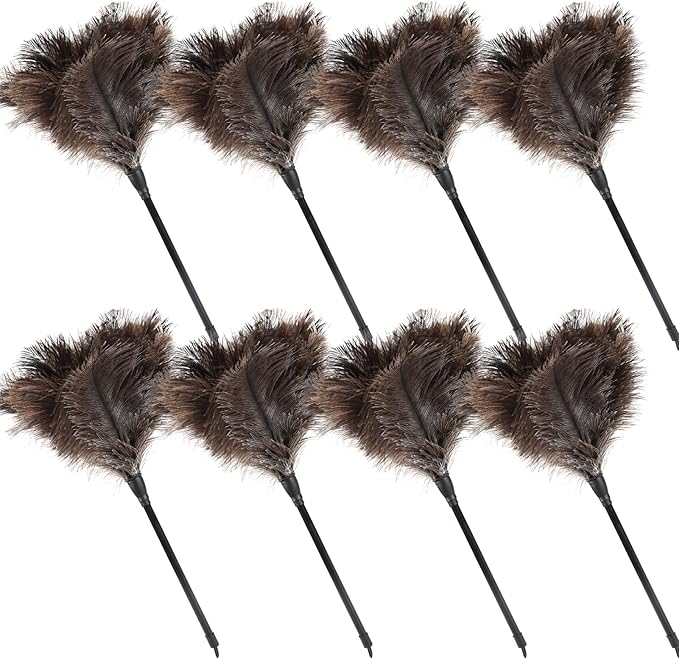 Ostrich Feather Duster 15Inch Natural Fluffy Handheld Feather Dusters for Cleaning Keyboard Home Car Office (8PCS)