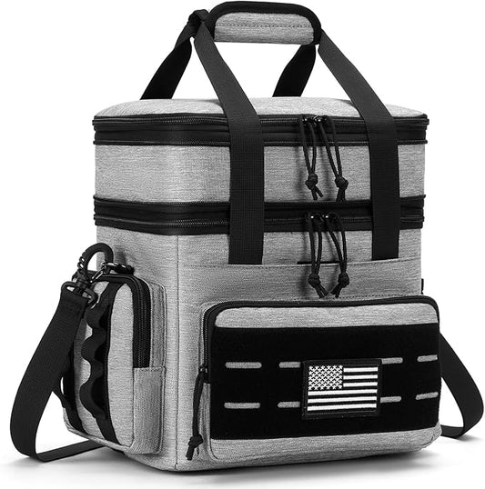 Tactical Lunch Bag & Lunch Box for Men - Large Double Deck Expandable Insulated Soft Adult Lunchbox for Work - Cooler Bag for Beach, Picnic, Camping,Outdoor，Travel (Gray,16L)