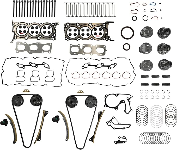 G6DH 3.3L Engine Rebuild Overhaul Kit w/Timing Chain Kit VVT Head Gasket Set Piston Kit Fit for Kia Sorento Sedona Cadenza Hyundai Santa Fe Azera 2011-2019 HSS4761A ES72366 222113C810 23122-3C400