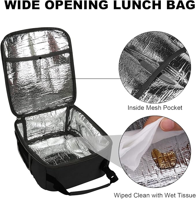 Femuar Lunch Box for Men Women Adults, Small Lunchbox for Work Picnic - Reusable Lunch bag Portable Lunch tote, Black