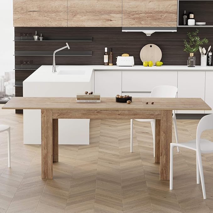 Mobili Fiver, Easy, Extendable Dining Table, 55,1(86,6) x35,4 in, Oak, for 6-8 People, Expandable Dining Table for Kitchen, Italian Furniture