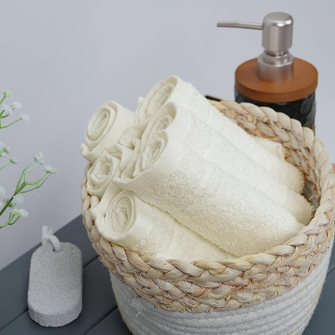 Tens Towels Pack of 60 Washcloths, 12 x 12 Inches, Lighter Weight, Quick to Dry, Super Soft & Absorbent, Gentle Face Towels, Hotel Quality, Perfect for Bathroom, Gym, Spa (Ivory, 60 Pack)