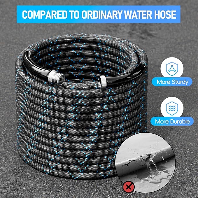 SPECILITE Garden Hose 100ft, 3-Layer Flexible Water Hose with 8 Pattern Spray Nozzle, Non-Expanding & Lightweight Stainless Steel Hose for Yard, Lawn, Outdoor-Leak Proof, No-kink & Tangle-free