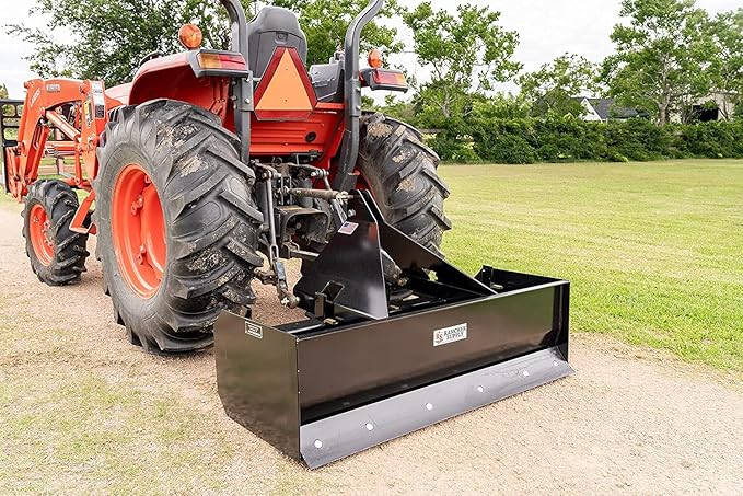 4 FT Box Blade Scraper by Rancher Supply – CAT 1-3 Point Hitch Attachments for Moving Dirt, Backfilling Holes, Spreading Soil, Leveling and Grading Land