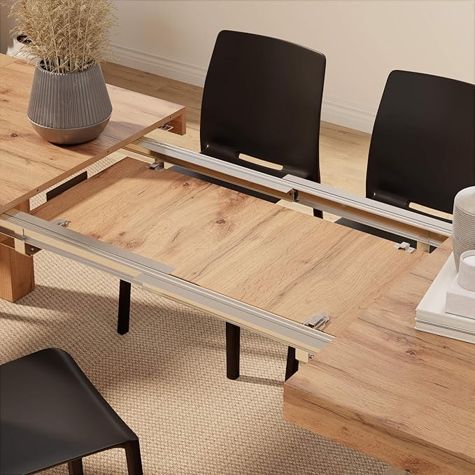 Mobili Fiver, Iacopo Extendable Dining Table, 55,1(86,6) x35,4 in, Rustic Oak, for 6-10 People, Expandable Dining Table for Kitchen, Living Room, Italian Furniture