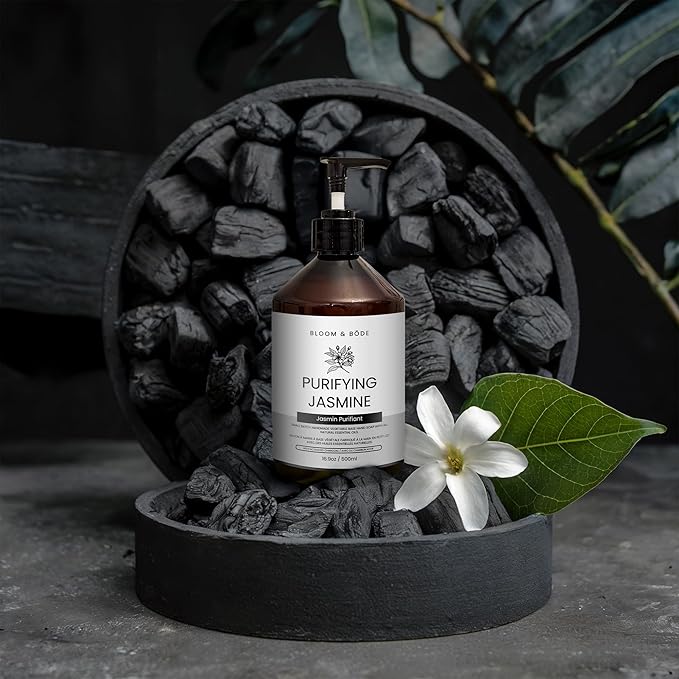Bloom & Bōde Luxury Liquid Hand Soap - Natural Scented Hand Wash - Gentle Hand Soap with Essential Oils And Activated Charcoal - Moisturizing Hand Soap, Purifying Jasmine Scent, 16.9oz