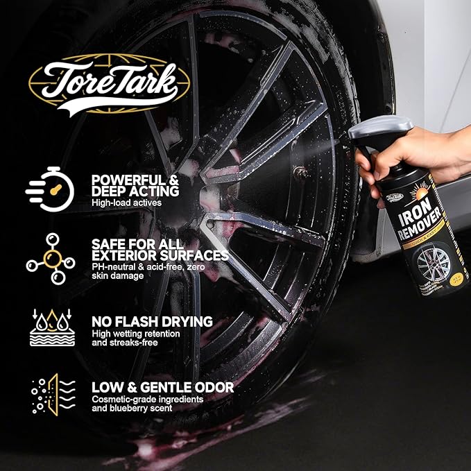 Iron Remover, Fallout & Iron Remover for Car Detailing, Fast Removal Brake Dust & Rust and Wheel Cleaner, Safe for All Vehicle Paint & Wheels, Tire Shine and Preps for Wax (16oz)