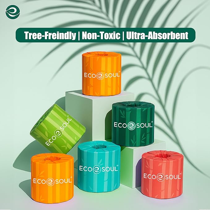 ECO SOUL Bamboo Toilet Paper 24 Mega Rolls 3 Ply, 300 Sheets per Roll | Eco-Friendly Septic Safe Organic Bath Tissues Sustainable Toilet Paper Compostable - FSC Certified