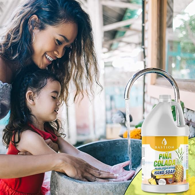 Bastion Antibacterial Hand Soap - Pina Colada - Moisturizing Pearlized Liquid Hand Wash - 1 Gallon (128 oz.) Bulk Refill Jug. Pina Colada Scented. Non-toxic. Made in the USA.