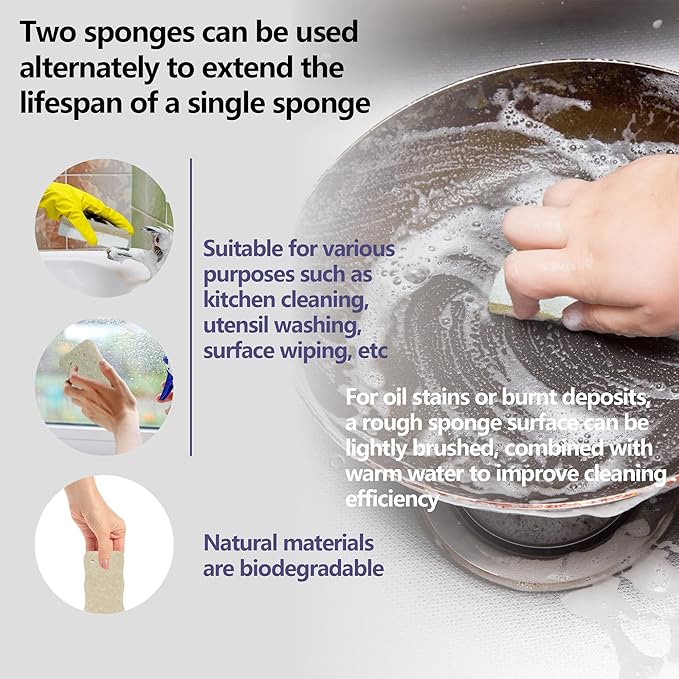 Kitchen Biodegradable Reusable Non Scratch Natural Cellulose Cleaning Sponge, Piece of 10