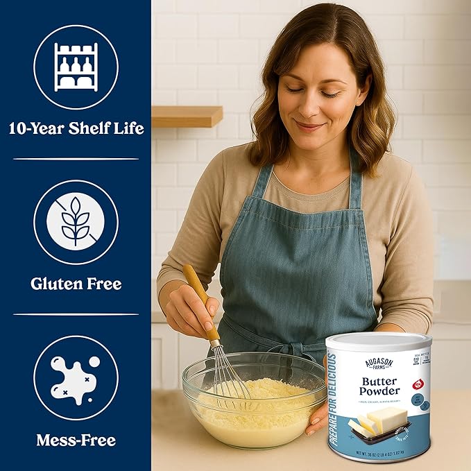 Augason Farms Butter Powder Can - Gluten Free Salted Butter for Cooking, Baking & Everyday Use - Long Term Emergency Food Supply - Shelf Stable dehydrated food - 510 Servings