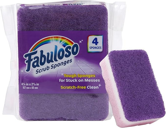 Fabuloso Sponges, Purple - Scratch-Free Scrubber for Dishes and Surfaces - Dishwashing Sponge for Bold and Bright Cleaning Experience, 4 Count