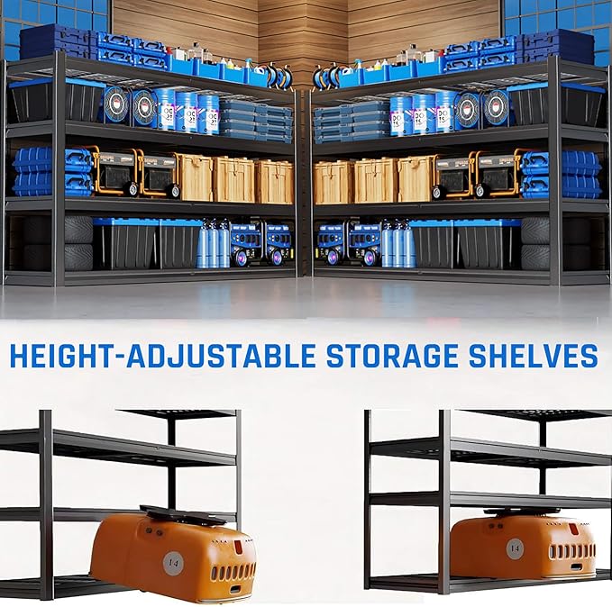 67" W Garage Shelving Heavy Duty, 4 Tier Garage Shelves, 68" H Adjustable Storage Shelving Unit, Commercial Metal Shelves for Warehouse, Basement, Shop, 67" W x 20" D x 68" H