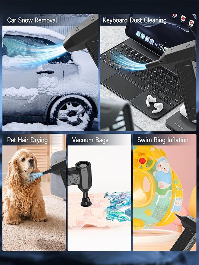 Compressed Air Duster Air Gun - Powerful Cordless Rechargeable 4-Gear Adjustable Air Blower with LED Lighting, for Computer, Keyboard, Car, Outdoor