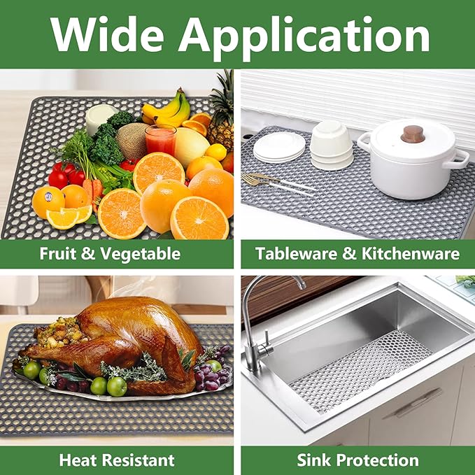 Silicone Sink Protectors for Kitchen Sink, 26"x14" kitchen Sink Mat Non-Slip Heat Resistant for Protection of Stainless Steel Sink and Tableware (Grey)