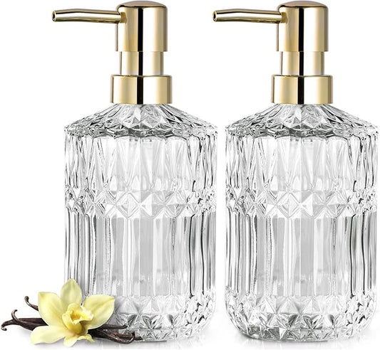 EMPO Clear Glass Soap Dispenser with ABS Plastic Pump, Crystal Lotion Dispensers for Kitchen Sink, Bathroom (2Pack Clear)