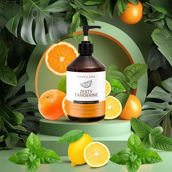Luxury Liquid Hand Soap - Natural Scented Hand Wash - Gentle Hand Soap with Essential Oils & Aloe Vera - Moisturizing Handwash for Bathroom and Kitchen - Zesty Tangerine Scent, 16.9oz