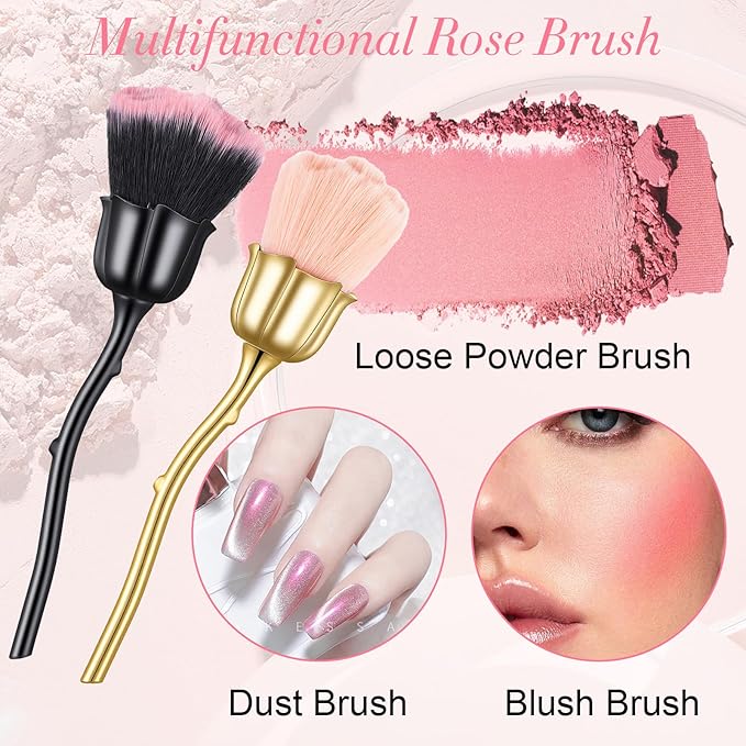 2 PCS Nail Dust Brush, Rose Shape Nail & Makeup Brush Nail Art Dust Powder Remover Cleaner Brushes for Nails Trimming Cleaning Makeup Brushes Tools
