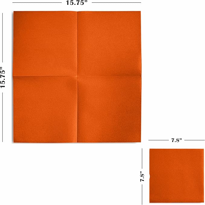 Linen-Feel Colored Paper Napkins - Decortive Cloth-Like ORANGE Luncheon Napkins - Soft And Absorbent. For Kitchen, Party, Wedding, Dinner Or Any Occasion. (Pack of 50)
