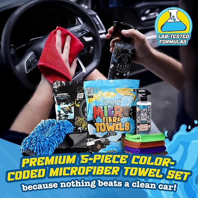 Salty Captain DIY Detailing Car Cleaning Kit – Car Wash Kit with 15L Bucket, Hand Mitt Towels, Brushes & 6x Cleaning Fluids – With Pressure Washer Snow Foam Cannon – Premium Quality & Easy to Use