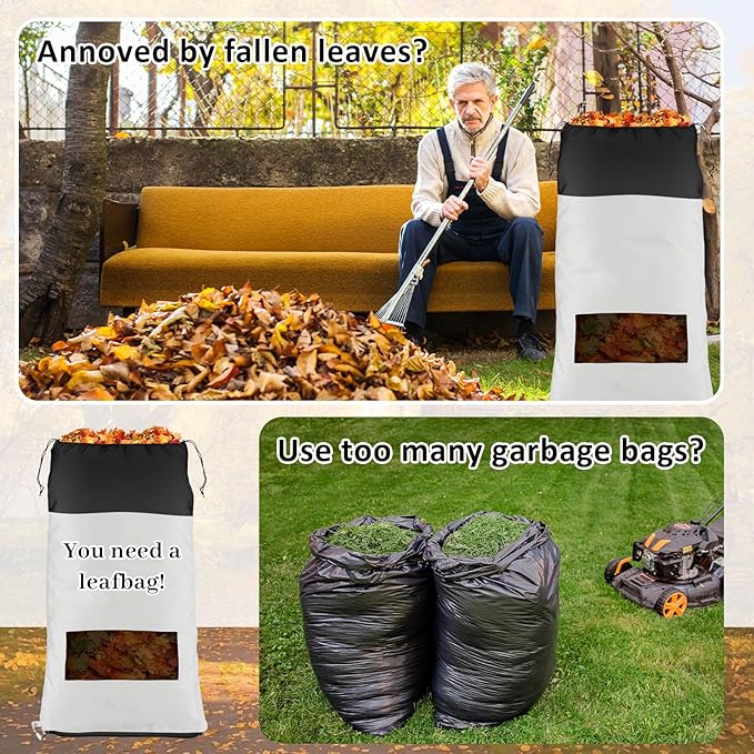 Patelai 2 Pcs 2025 New Lawn Tractor Leaf Bag 420d Grass Catcher Bag for Riding Lawn Mower, 78.7 x 52 Inch Large Capacity Grass Catcher for Leaf Collection Heavy Duty Material Collection(Black,White)