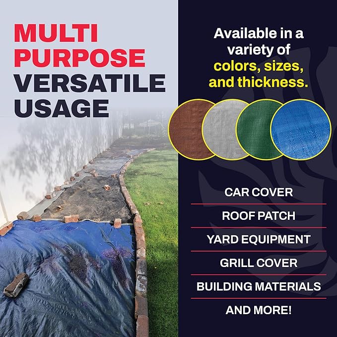 10' x 16' Blue Tarp with Grommets Reinforced - 5 Mil Thick - Durable UV Resistant Plastic Tarps Waterproof - Large Tarpaulin Cover for Outdoor Camping Over/Under Tent Tarp RV Roof Rain - Zebro