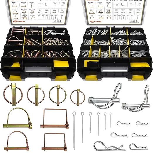 380 Pcs Heavy Duty Pin Kit, Hitch, R, Hair, Lynch, PTO Pins for Trucks, Trailers, Tractors, Mowers, Accessories, Farm, Lawn, Hitches, Garden