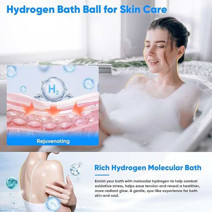 Hydrogen Bath Ball Tablets Bombs for Muscle & Stress Relief – H2 Molecular Hydrogen Bombs for Spa & Hydrogen-Rich Water Soaking, Reusable Design for Full Body, Foot, or Hand Bath