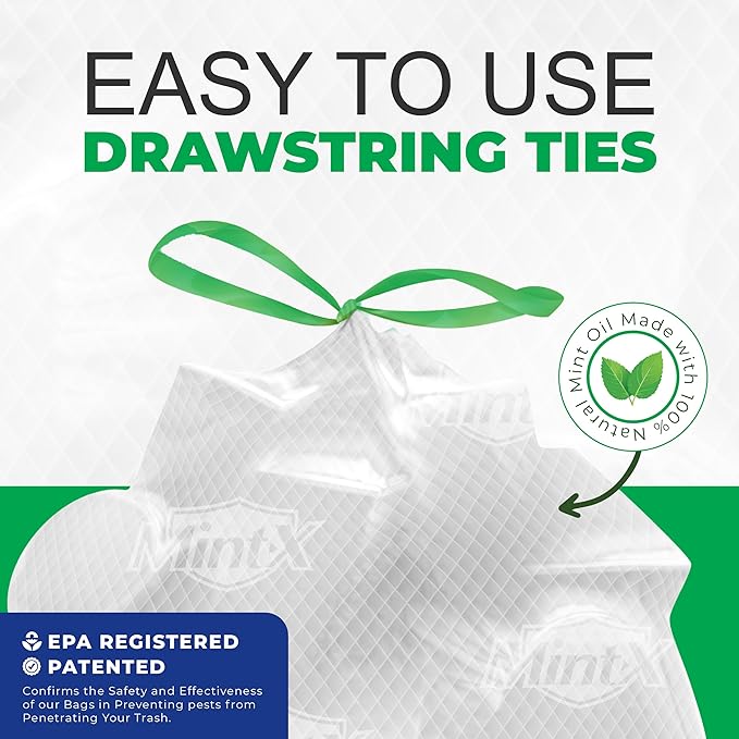 Mint-X Rodent Repellent Trash Bags, 1.7 Mil, Flat Seal, 47" Height x 43" Length, Clear (Pack of 100)