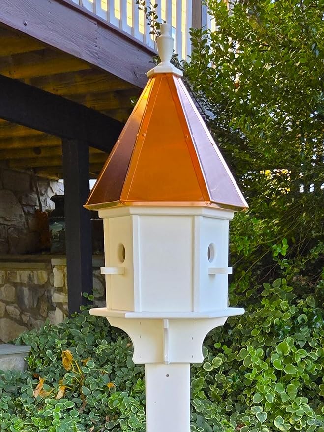 Amish Handmade Copper Top Birdhouse, Bird Lovers (Copper Roof, 3 Compartments)