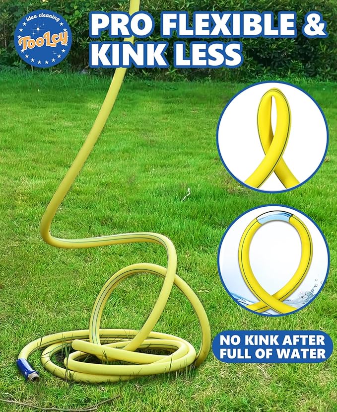 TOOLCY Flexible Garden Hose 100 ft with Swivel Fitting, Heavy Duty Hybrid 5/8 inch Water Hose, Outdoor, Lightweight, All-Weather, Brass Male to Female Fittings, 250 Burst