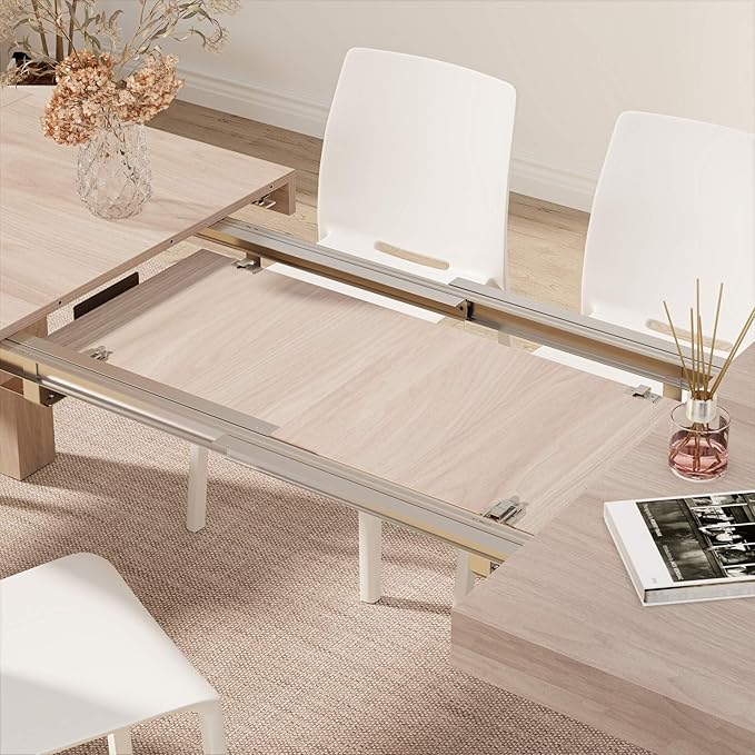 Mobili Fiver, Iacopo Extendable Dining Table, 55.1(86.6) x35.4 in, Pearled Elm, Made in Italy