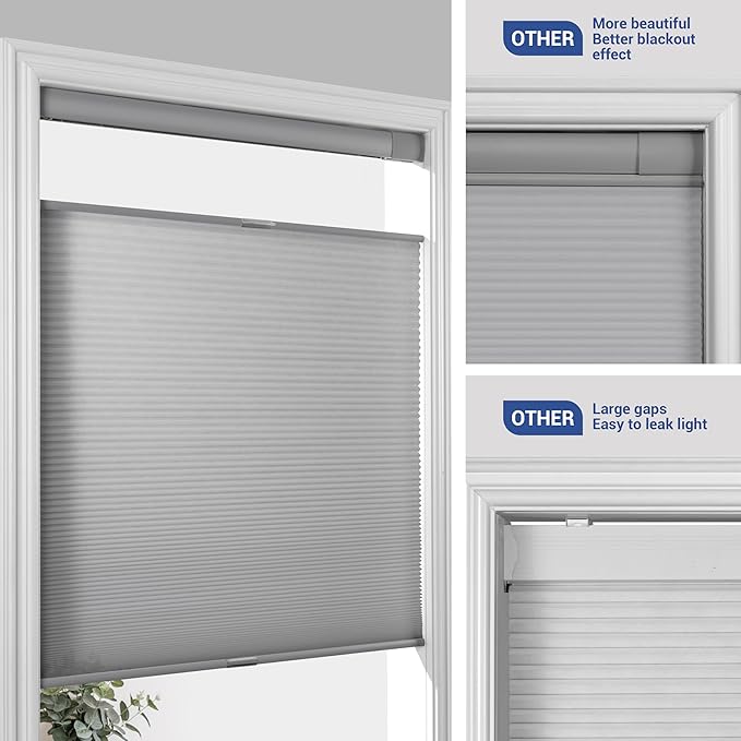 No Drill No Tools Cellular Shades Top Down Bottom Up Blackout Blinds for Windows Cordless Honeycomb Window Shades Easy to Install for Home, Light Filtering-Beige, Customized Size