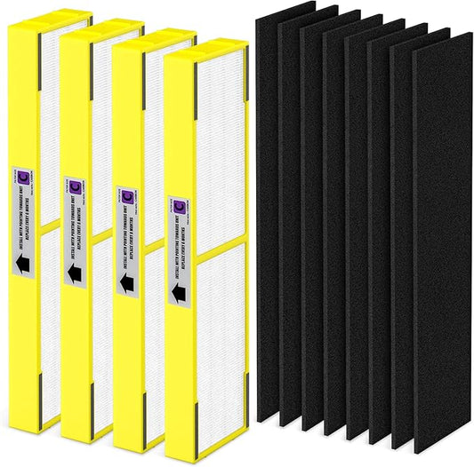 4 Packs FLT5000 HEPA Filter C Replacement Compatible with Air Purifi-er AC5000, AC5000E, AC5250PT, AC5350B, AC5350BCA, AC5350W, AC5300B, CDAP5500B, AP2800CA with 8 Activated Carbon Pre-Filters Yellow
