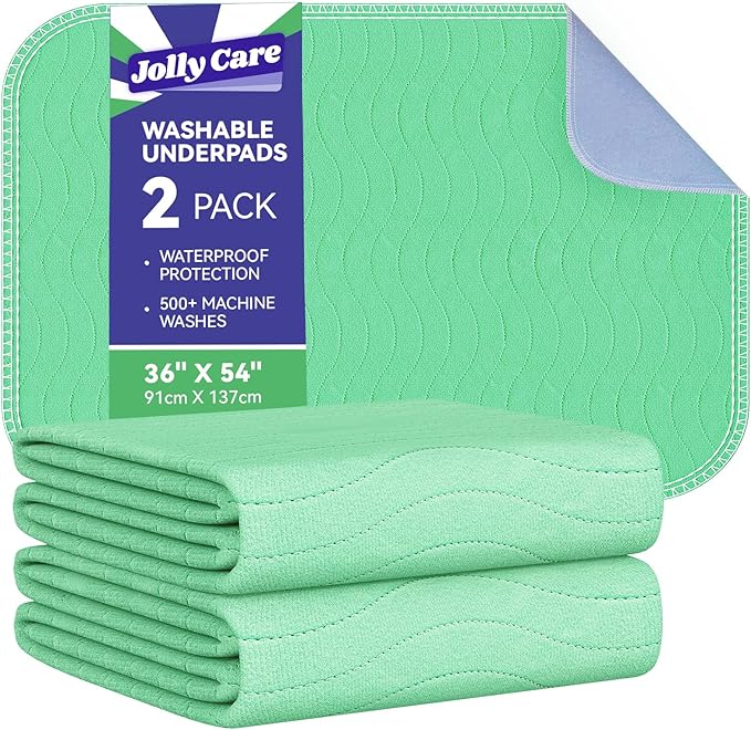 Washable Underpads Waterproof, 2 Pack 36" x54'' Heavy Absorbency Incontinence Bed Pads, Bed Wetting Pads for Adults, Elderly, Kids and Pets, Soft Reusable Changing Pads for Bed