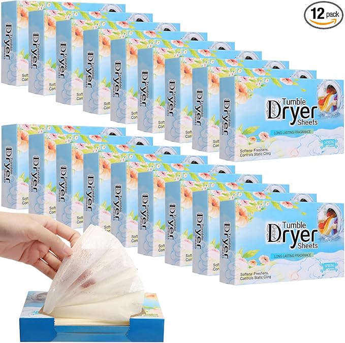 12 Pack Dryer Sheets Bulk Fabric Softener Dryer Sheets Fabric Softener Plant Formula Organic Naturally Softens and Removes Static Cling, 40 Count