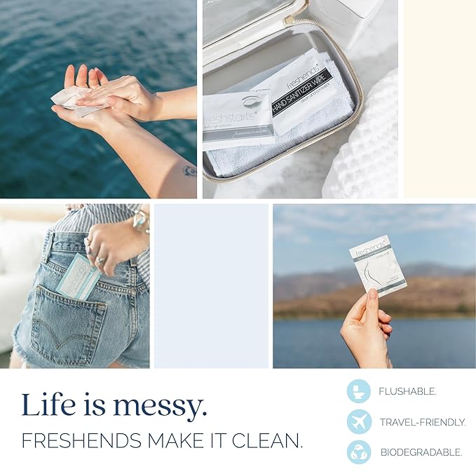 Freshends Flushable Individually Wrapped Wipes – 100 Bulk Pack Luxurious Towelettes, Guest Bathroom Essentials for Weddings, Restaurants, Bars & Clubs – Olive, Travel-Size, Disposable